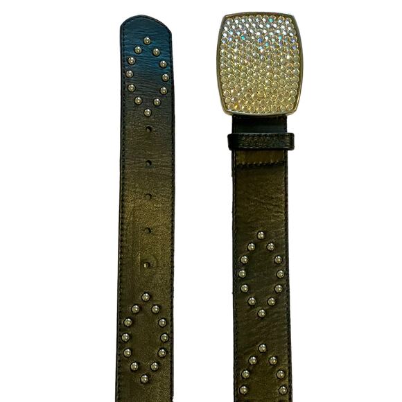 Cache Black Studded Belt Womens Large Sparkly Embellished Buckle Glitter - Picture 2 of 7